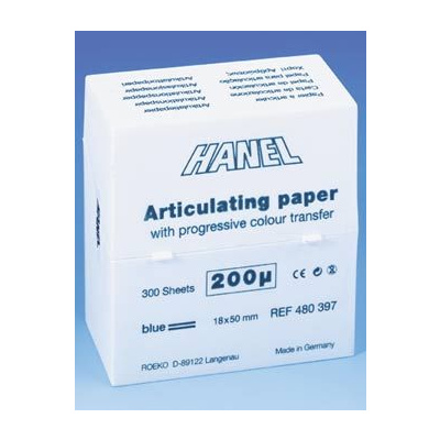 Artikulační papír Hanel 200 µ, zásobník 300ks, modrý,18x50 mm